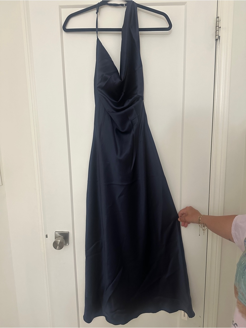 Commense Navy One-Shoulder Satin Evening Gown